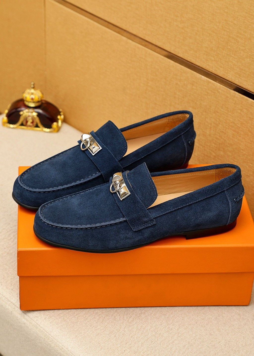 Hermès Suede-Finish Buckle Loafers